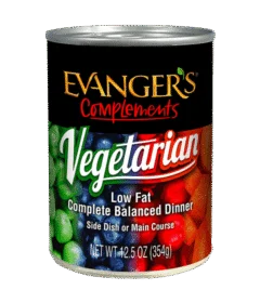 A can of Complements Grain Free All Fresh Vegetarian Dinner, 12.5 oz, a low fat, complete and balanced meal suitable as a side dish or main course.