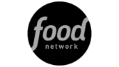 The Food Network logo with "food" in large lowercase letters and "network" in smaller letters, both in gray, on a black circular background.