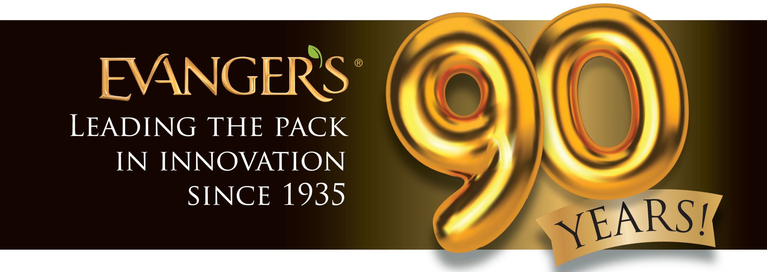 A banner that shows golden balloons with the number 90 to depict Evanger's is celebrating its 90th birthday.